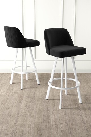 Set scaune  de bar 4 piese, Charlotte, Atex, Metal, Alb/Negru