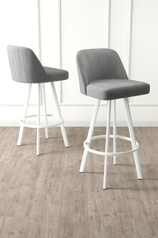 Set scaune  de bar 4 piese, Charlotte, Atex, Metal, Gri/Alb