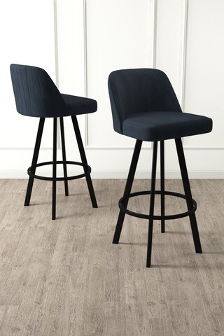 Set scaune de bar 6 piese, Charlotte, Atex, Metal, Antracit / Negru