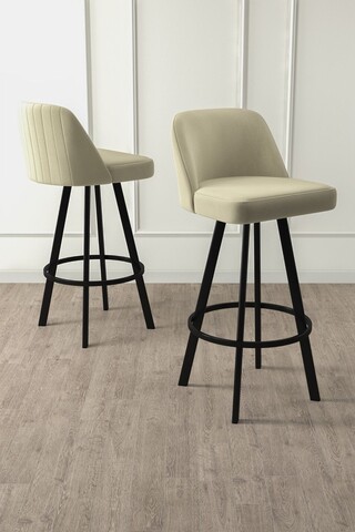 Set scaune de bar 6 piese, Charlotte, Atex, Metal, Crem/Negru