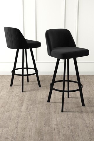 Set scaune de bar 6 piese, Charlotte, Atex, Metal, Negru