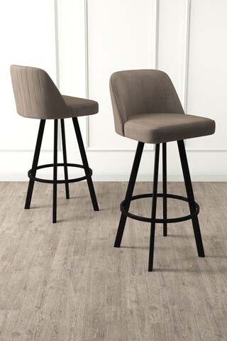 Set scaune de bar 6 piese, Charlotte, Atex, Metal, Cappuccino / Negru