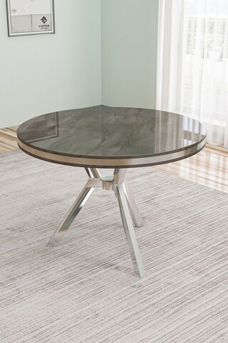 Masa, Charlotte, Mos, 90x74x90 cm, Panou lacuit din MDF, Antracit / Crom
