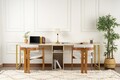 Birou, Hanah Home, Twin Study Desk, Travertin / Auriu