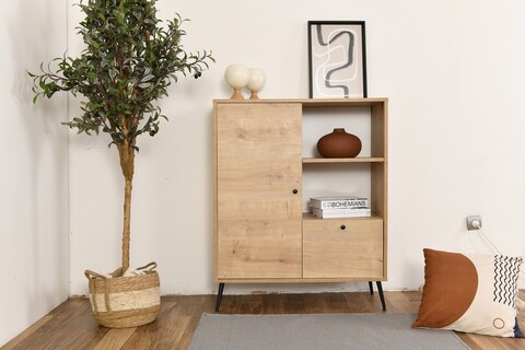Dulap multifunctional, Wolina, Calvin, 90x105x41 cm, Corp: PAL 100% MELAMINAT, Stejar
