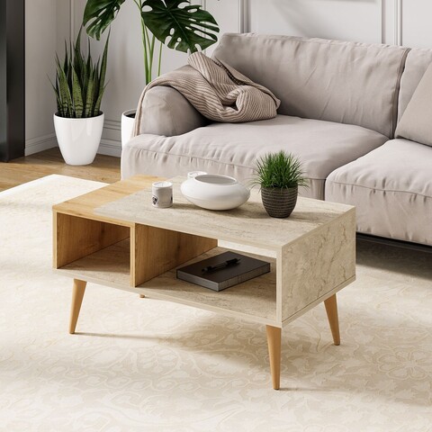 Masuta de cafea, Odessa, Austin, 90x40x50 cm, PAL, Travertin / Stejar Safir