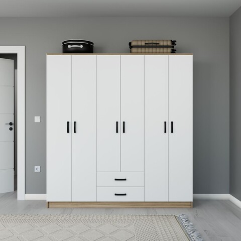 Dulap pentru haine, Miwood, Yaman 1600-75, 180x190x45 cm, PAL, Nuc deschis