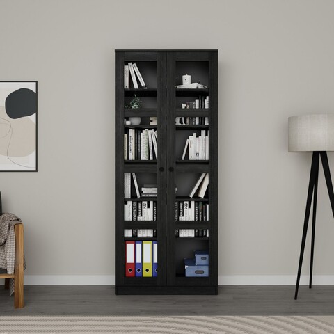 Dulap multifunctional, Miwood, Lucas Glass 1600-92, 80x190x37 cm, PAL, Negru