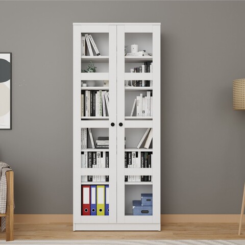 Dulap multifunctional, Miwood, Lucas Glass 1600-68, 80x190x37 cm, PAL, Alb