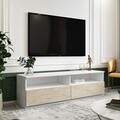 Comoda TV, Inarch, Centra, 144x49 cm, PAL, Alb / Travertin