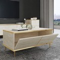 Masuta de cafea, Inarch, Imaj, 90x40x45 cm, PAL, Travertin / Auriu
