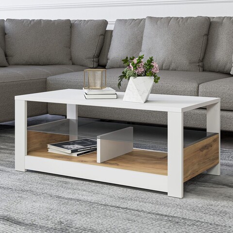 Masuta de cafea, Inarch, Aydos, 90x37x45 cm, PAL, Alb / Stejar