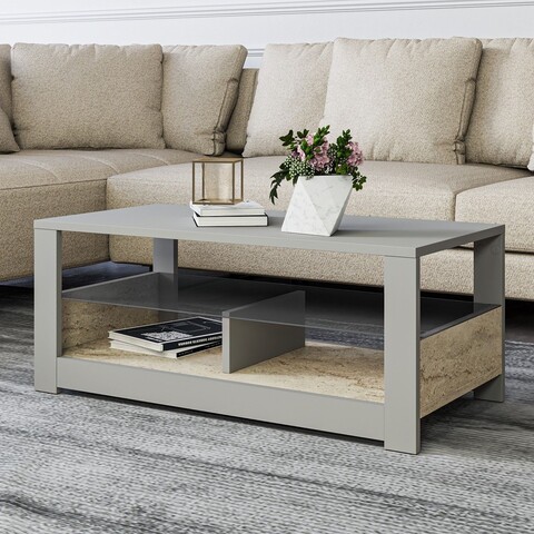 Masuta de cafea, Inarch, Aydos, 90x37x45 cm, PAL, Gri / Travertin