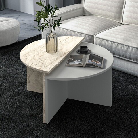 Masuta de cafea, Inarch, Dolunay, 70x51 cm, PAL, Gri / Travertin