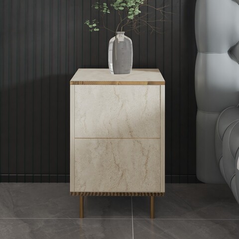 Noptiera, Inarch, Imaj, 40x60x35 cm, PAL, Travertin / Auriu