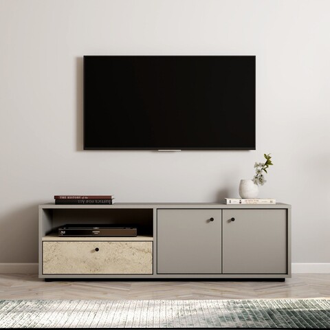 Comoda TV, Inarch, Pao, 136x42x35 cm, PAL, Gri / Travertin