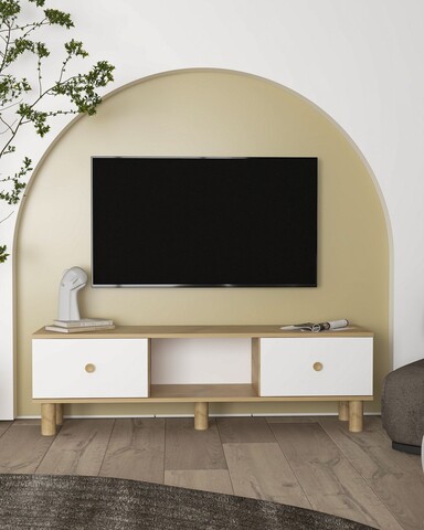 Comoda TV, Olivia, Mono, 150x40 cm, PAL , Stejar Safir / Alb