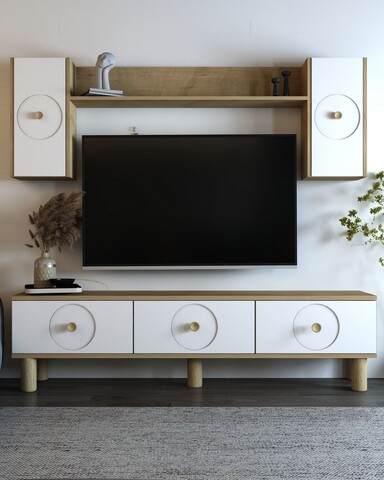 Comoda TV, Olivia, Deren Bohem, 180x40 cm, PAL , Stejar Safir / Alb