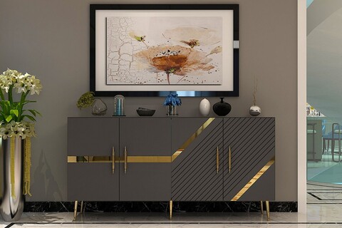 Consola, Olivia, Fuga KB150, 150x75x35 cm, PAL, Antracit / Aur