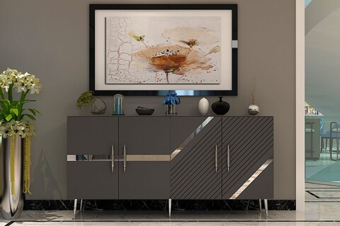 Consola, Olivia, Fuga KB150, 150x75x35 cm, PAL, Antracit / Argintiu