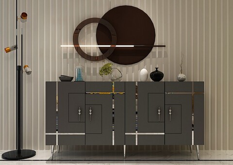 Consola, Olivia, Line KB150, 150x75x35 cm, PAL, Antracit / Argintiu