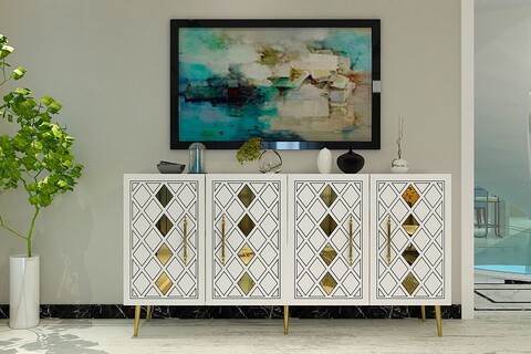 Consola, Olivia, Dome KB150, 150x75x35 cm, PAL, Alb/Auriu