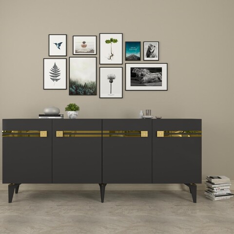 Consola, Olivia, Hayat KB150, 150x80x35 cm, PAL, Antracit / Aur