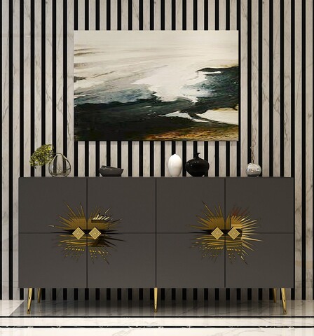 Consola, Olivia, Nida KB150, 150x75x35 cm, PAL, Antracit / Aur