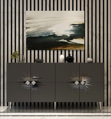 Consola, Olivia, Nida KB150, 150x75x35 cm, PAL, Antracit / Argintiu