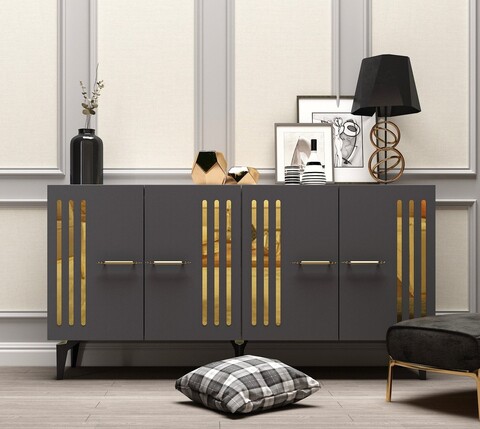 Consola, Olivia, Junes, 150x79x40 cm, PAL , Antracit / Aur