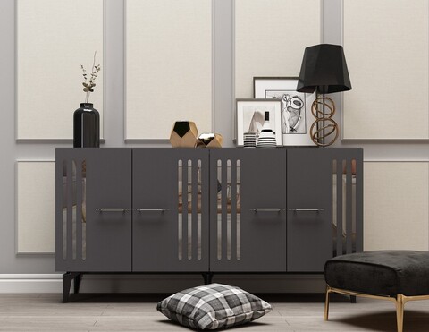 Consola, Olivia, Junes, 150x79x40 cm, PAL , Antracit / Argintiu