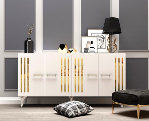 Consola, Olivia, Junes, 150x79x40 cm, PAL , Alb/Auriu