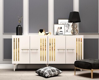 150x79x40 cm, Alb;Auriu