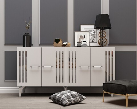 Consola, Olivia, Junes, 150x79x40 cm, PAL , Alb / Argintiu