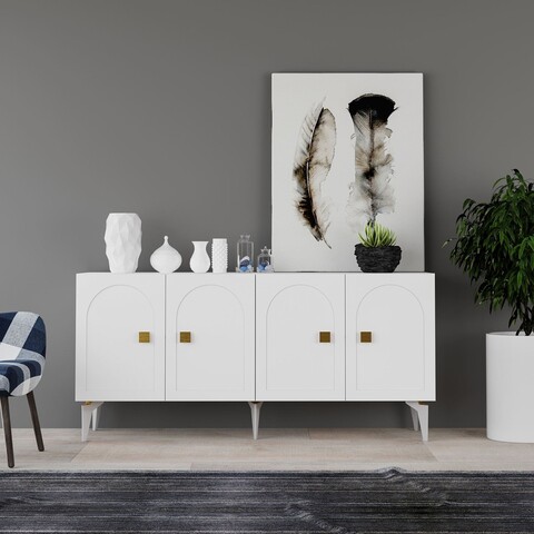 Consola, Olivia, Owen, 150x79x40 cm, PAL , Alb/Auriu