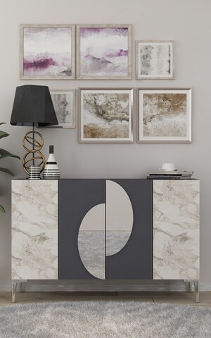 Consola, Chalmette, Afra KM120, 120x75x29 cm, PAL , Antracit / Marmură Efes / Argint