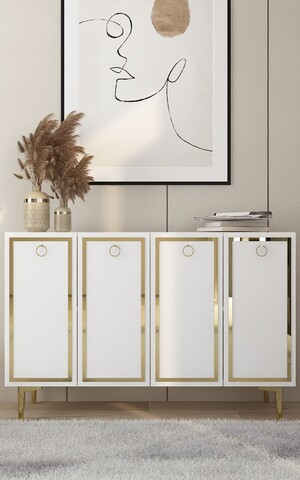 Consola, Olivia, Wolly KM120, 120x75x29 cm, PAL , Alb/Auriu