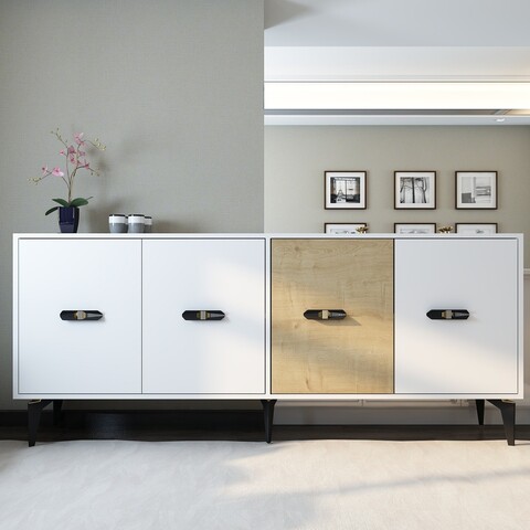 Consola, Olivia, Cherry, 180x82 cm, PAL , Stejar alb / safir