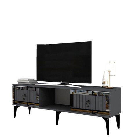 Comoda TV, Olivia, Linda, 150x44 cm, PAL, Antracit / Argintiu