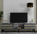 Comoda TV, Olivia, Pelin, 150x44 cm, PAL, Antracit / Aur