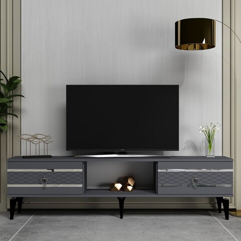 Comoda TV, Olivia, Pelin, 150x44 cm, PAL, Antracit / Argintiu