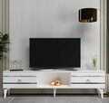 Comoda TV, Olivia, Pelin, 150x44 cm, PAL, Alb / Argintiu