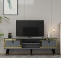Comoda TV, Olivia, Lidya, 150x45 cm, PAL, Antracit / Aur