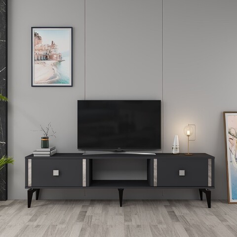 Comoda TV, Olivia, Doruk, 150x44 cm, PAL, Antracit / Argintiu