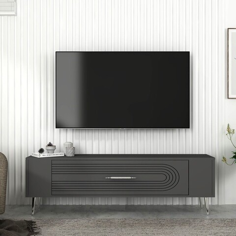 Comoda TV, Olivia, Retrol3, 120x48 cm, PAL, Antracit / Argintiu