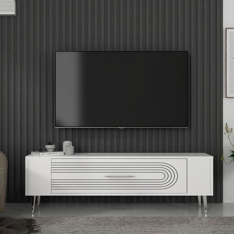 Comoda TV, Olivia, Retrol3, 120x48 cm, PAL, Alb / Argintiu