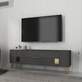 Comoda TV, Olivia, Retrolp4, 120x48 cm, PAL, Antracit / Aur