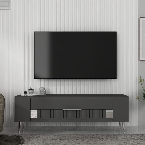 Comoda TV, Olivia, Retrolp4, 120x48 cm, PAL, Antracit / Argintiu