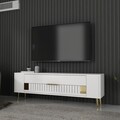 Comoda TV, Olivia, Retrolp4, 120x48 cm, PAL, Alb/Auriu