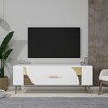 Comoda TV, Olivia, Retrop2, 120x48 cm, PAL, Alb/Auriu